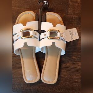 Time and Tru Women's White and Gold Slide Sandals